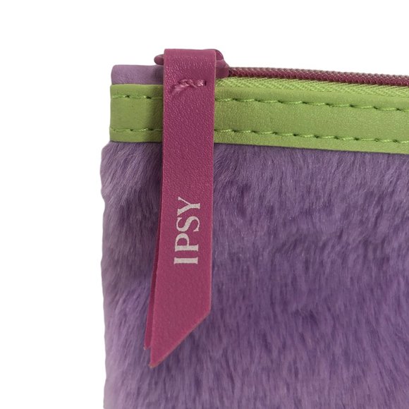 Ipsy Purple Faux Fur Zippered Bag w/ Charm Cosmetics Makeup Pouch Coin Boujee - Picture 3 of 4